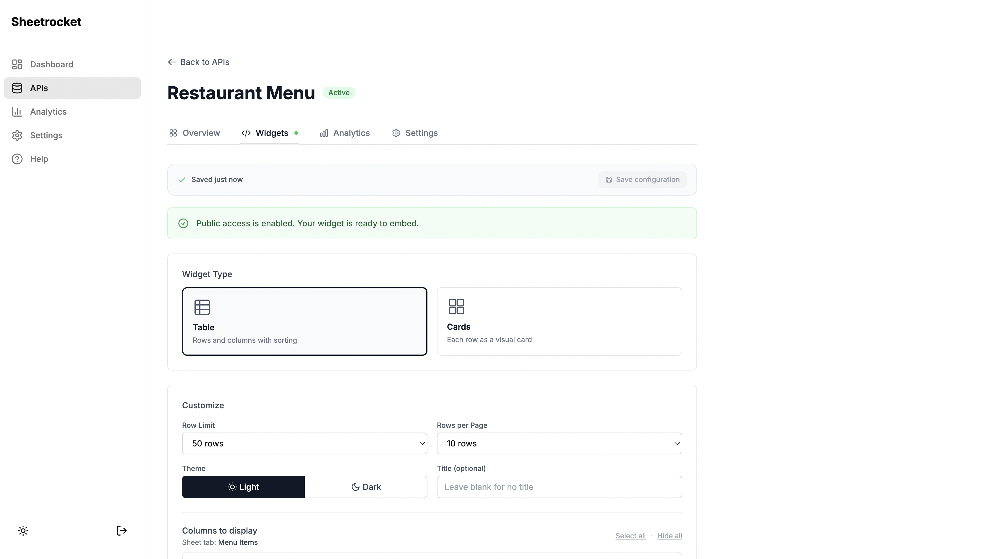 SheetRocket dashboard preview